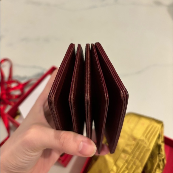 DIOR Authentic Burgundy Calfskin Leather Diorama Gusset Card Holder - Picture 16 of 17